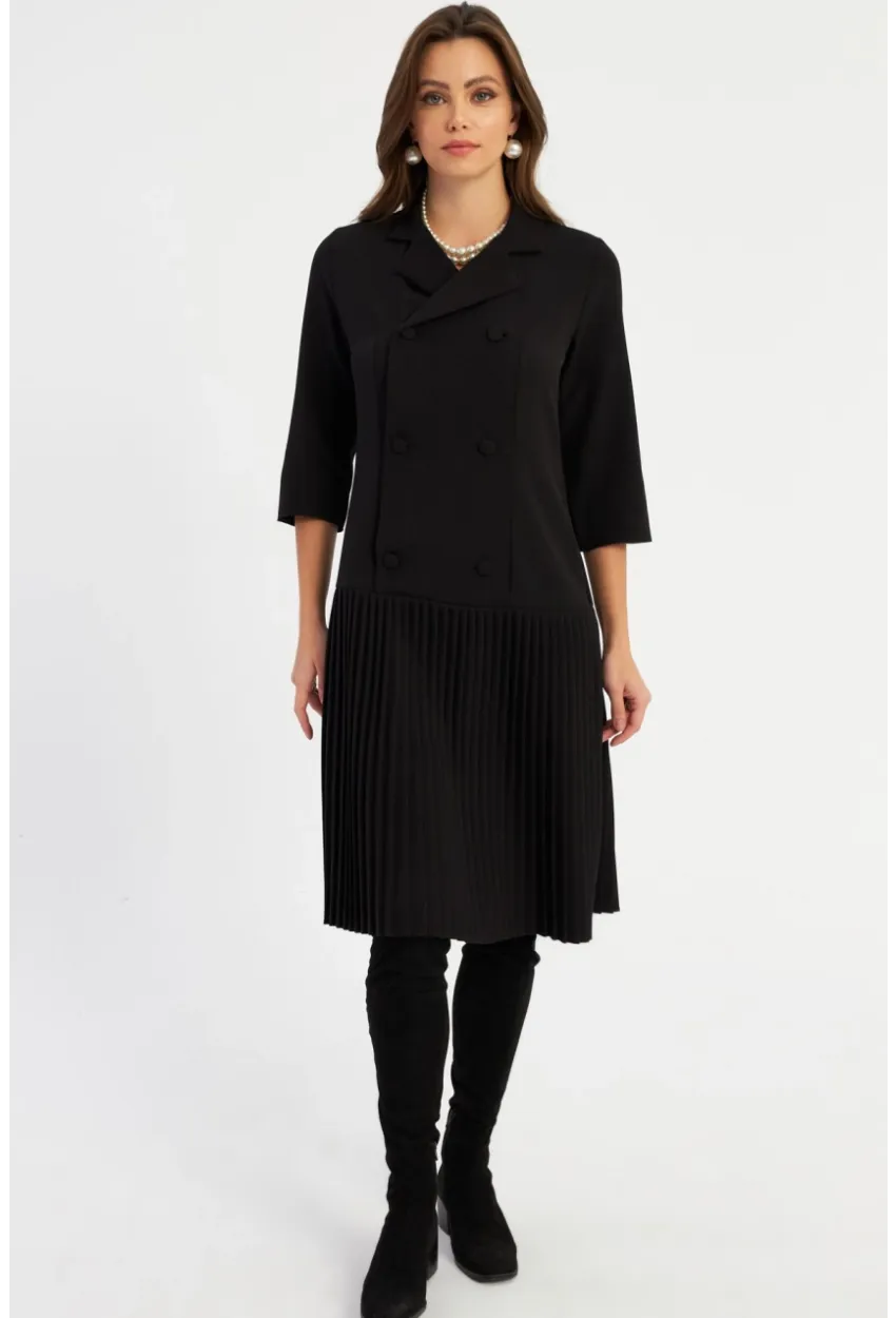 Kadın Siyah Pileli Blazer Midi Elbise MERA100