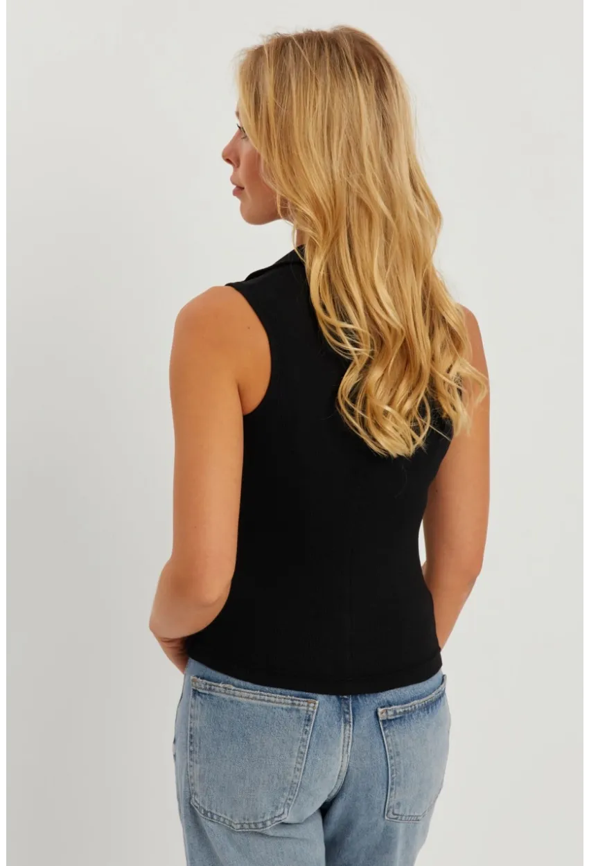 Kadın Siyah Polo Yaka Kaşkorse Bluz MK10