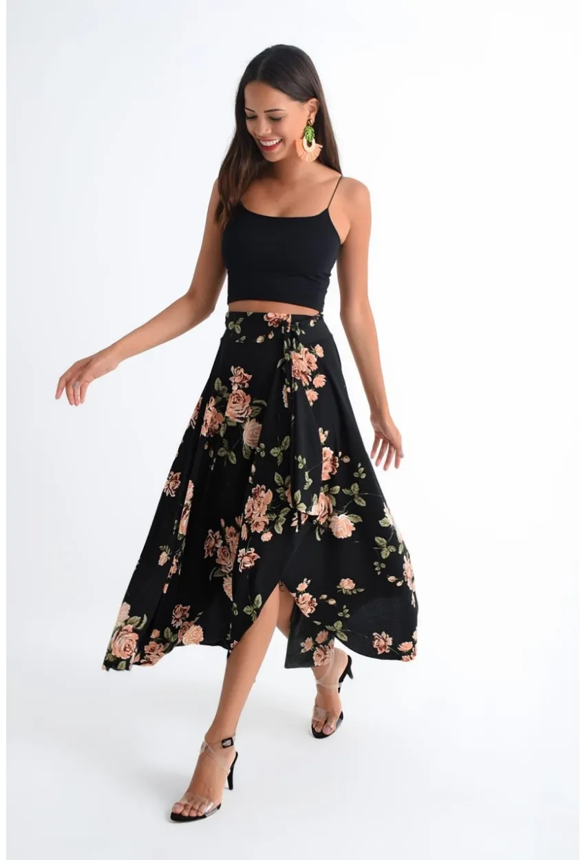 Kadın Siyah-Pudra Asimetrik Etek LV81