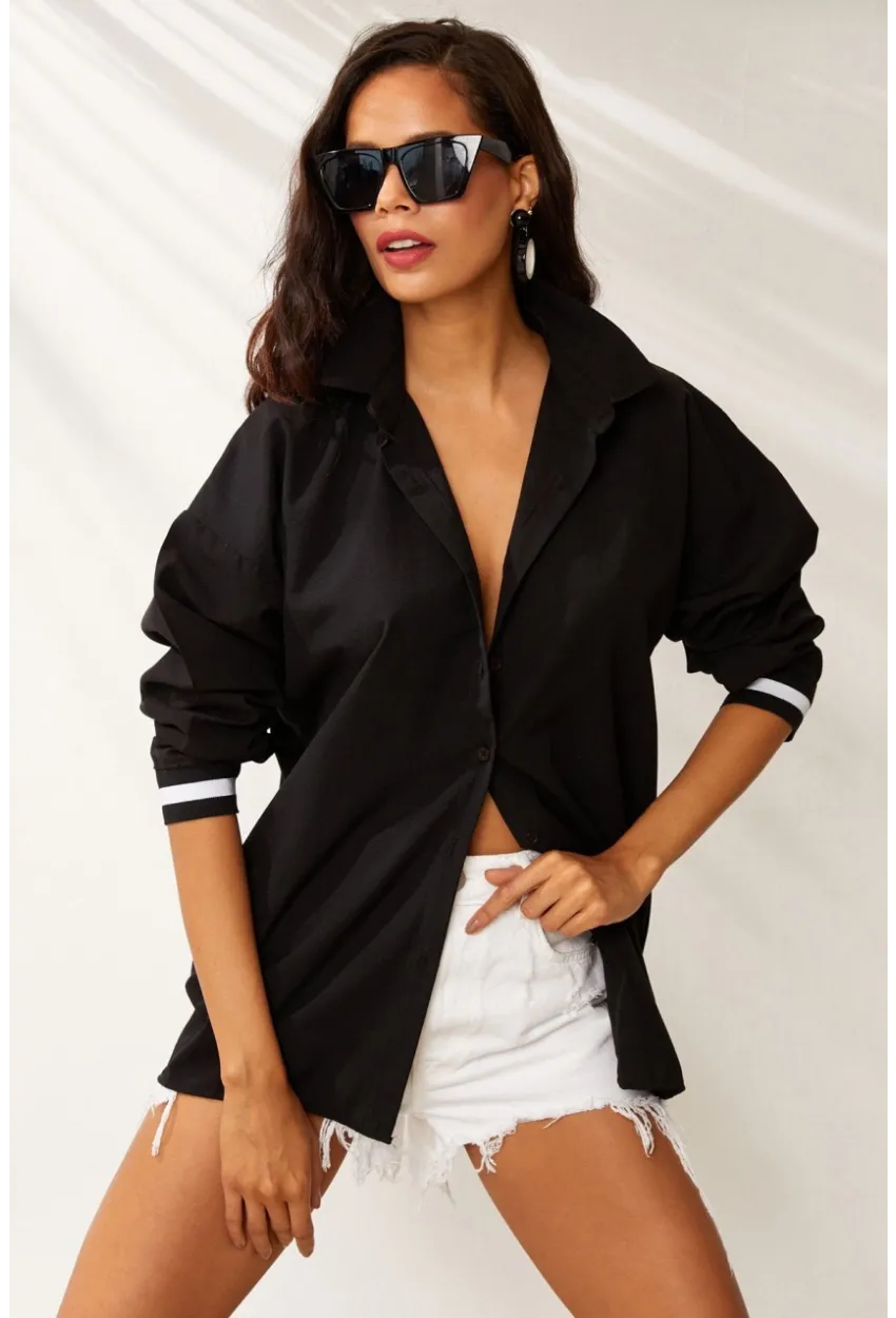 Kadın Siyah Ribanalı Gömlek RML04