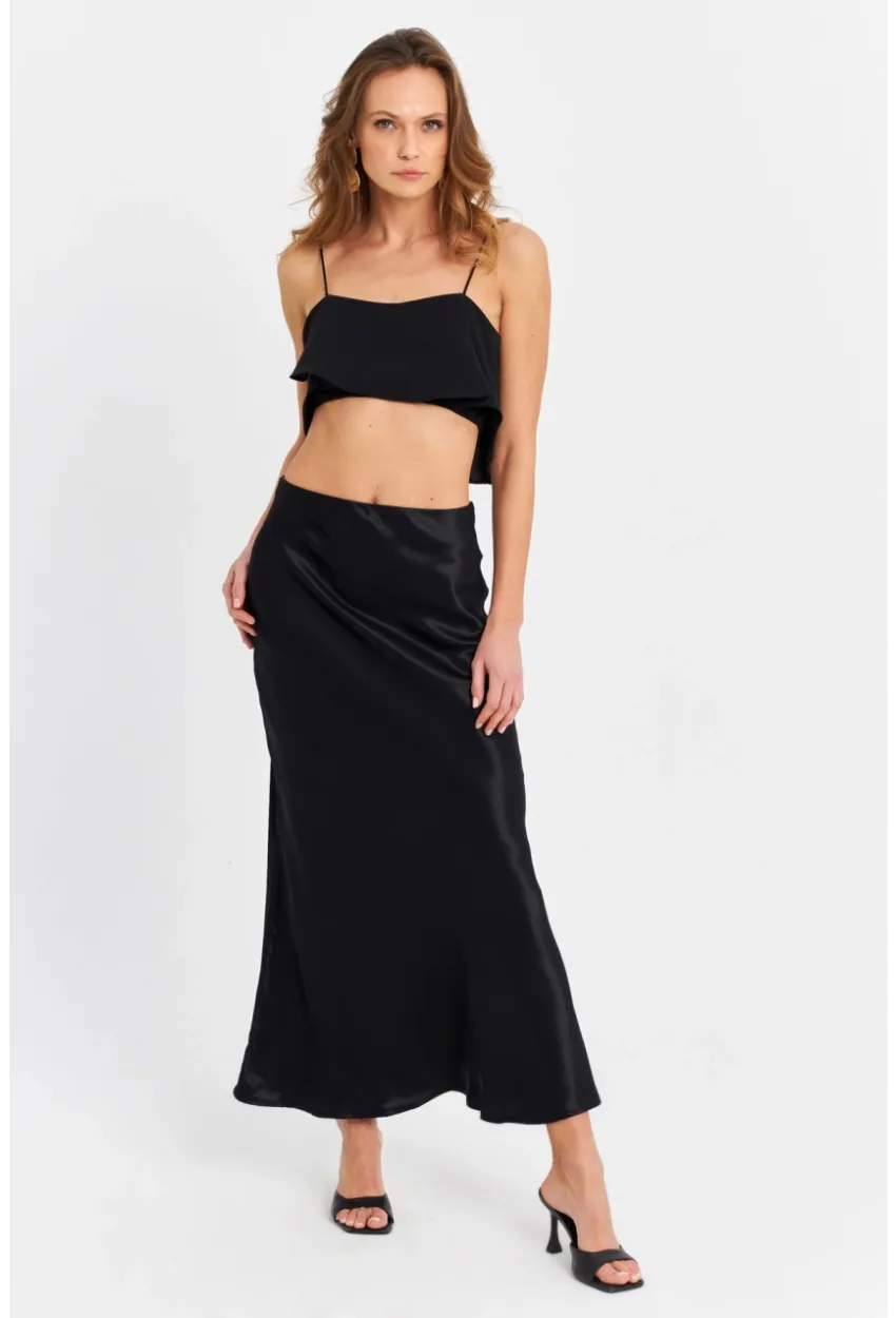 Kadın Siyah Saten Etek CAR2430