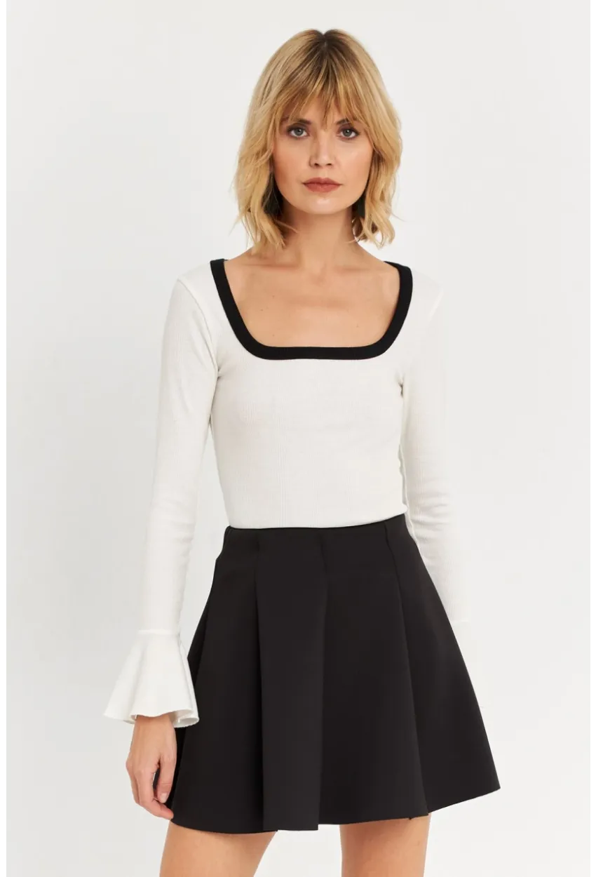 Kadın Siyah Scuba Pilili Mini Etek DAF3204