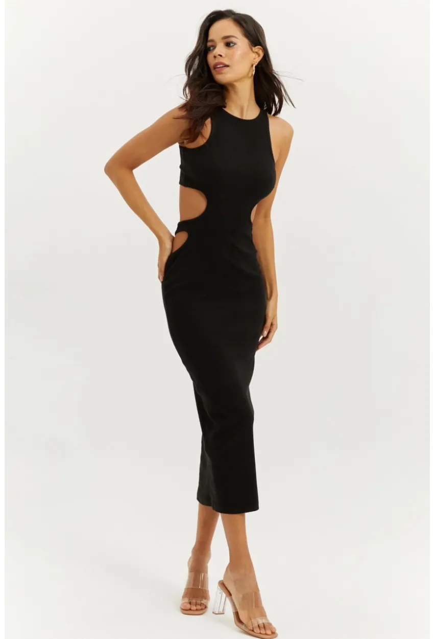 Kadın Siyah Sırt Dekolteli Maxi Elbise B1818