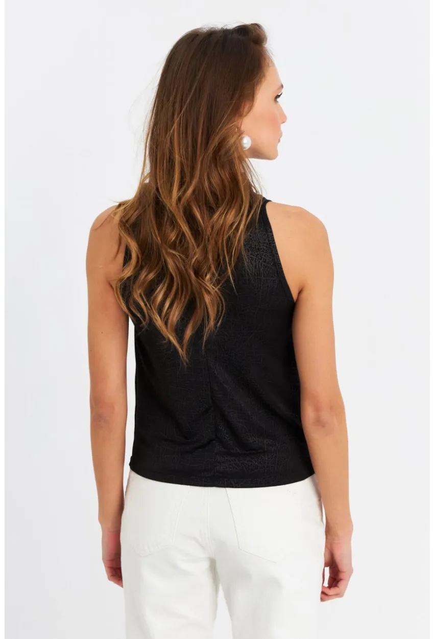 Kadın Siyah Sırt Pencereli Desenli Bluz LPP1021