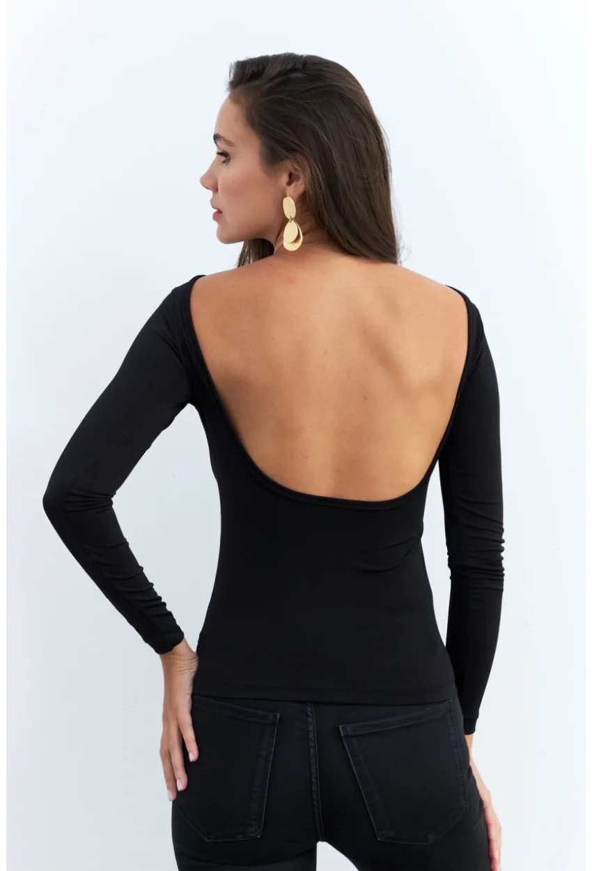 Kadın Siyah Sırtı Açık Bluz EY2942