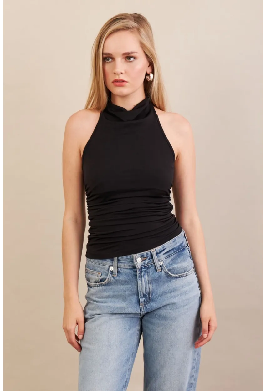 Kadın Siyah Sırtı Açık Drapeli Bluz FRY2314