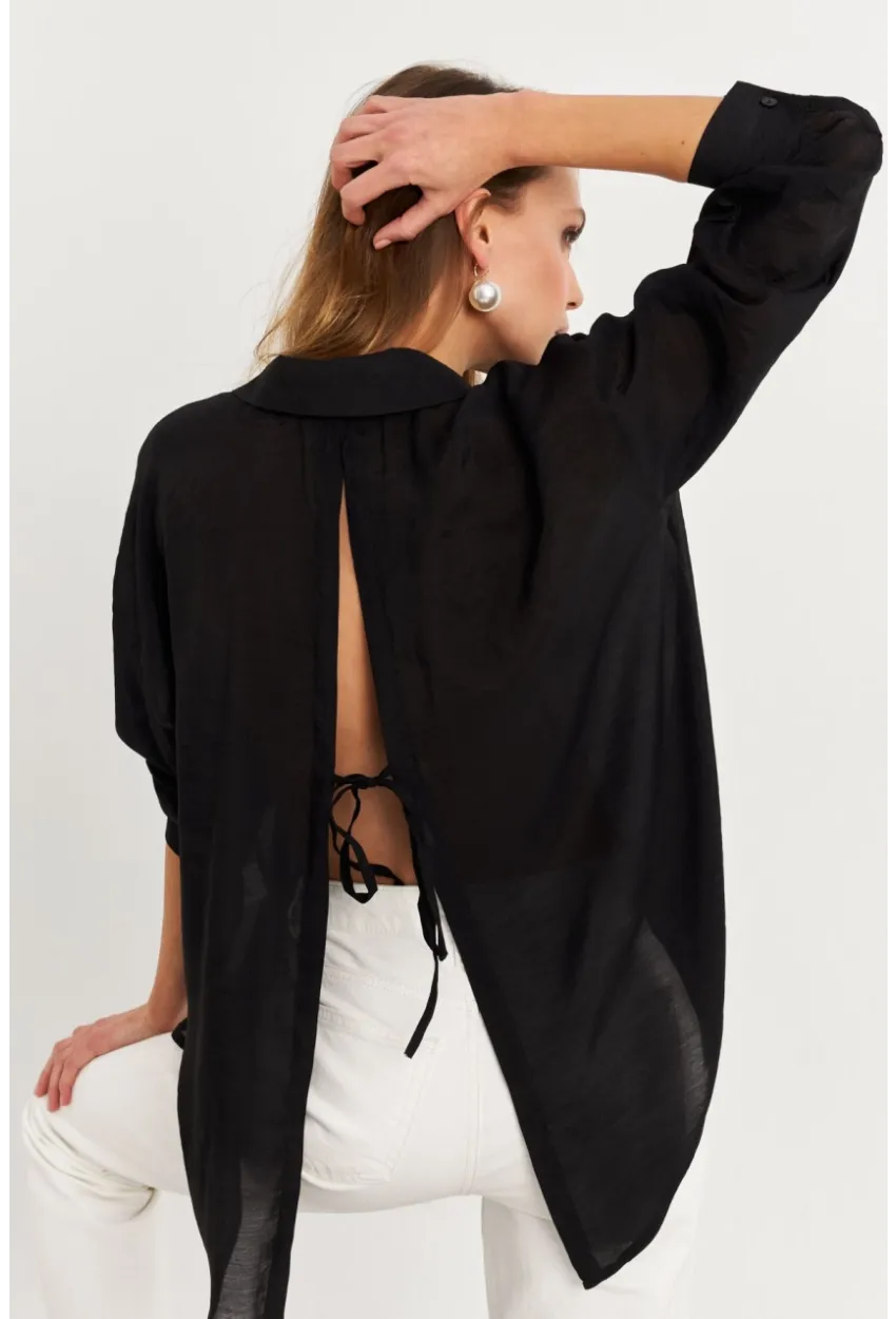 Kadın Siyah Sırtı Açık Gömlek MOD2369-90