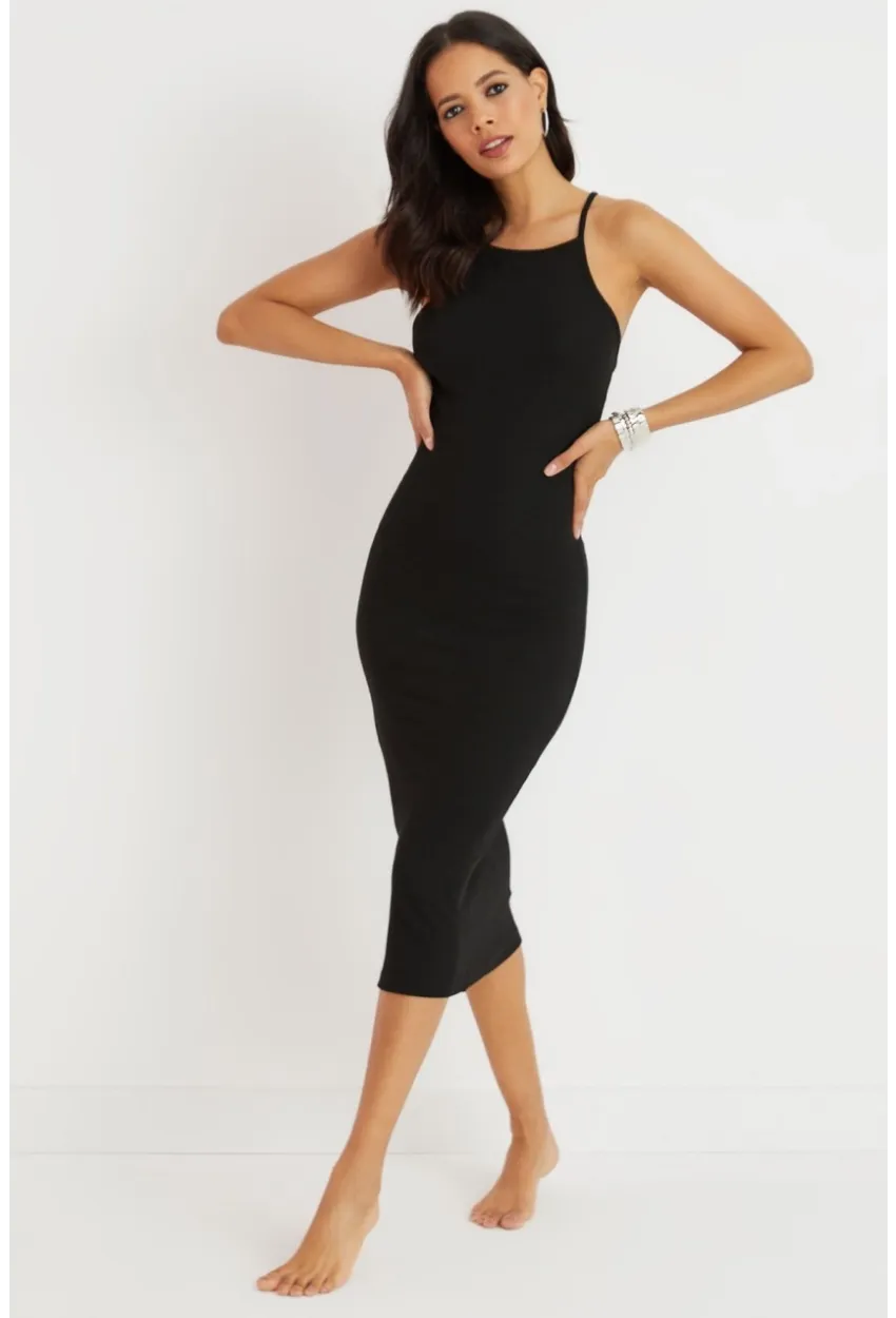 Kadın Siyah Sırtı Çapraz Kaşkorse Maxi Elbise Yİ2218
