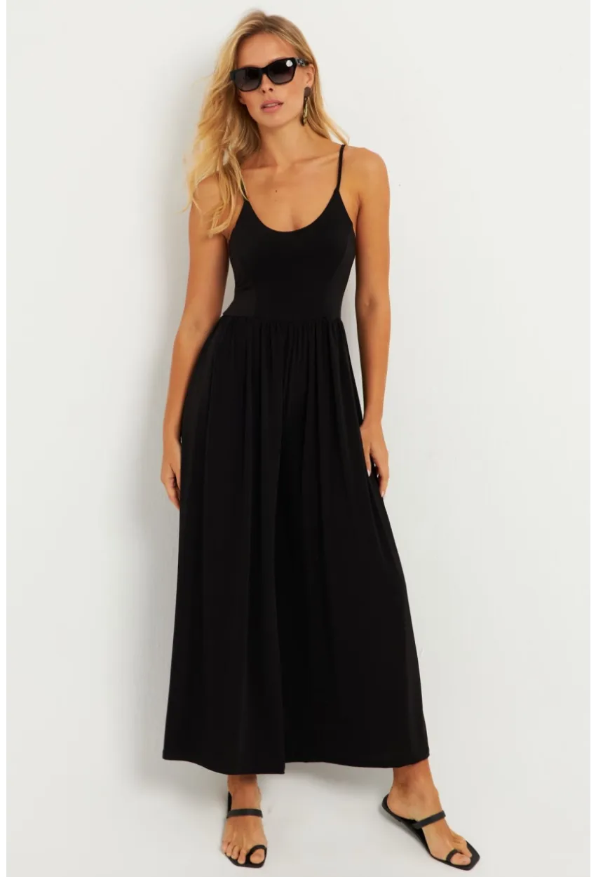 Kadın Siyah Sırtı Çapraz Tulum KY91