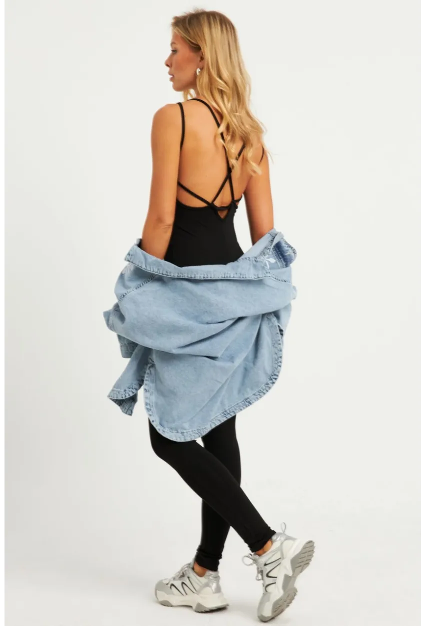 Kadın Siyah Sırtı Çapraz Tulum MEN2053