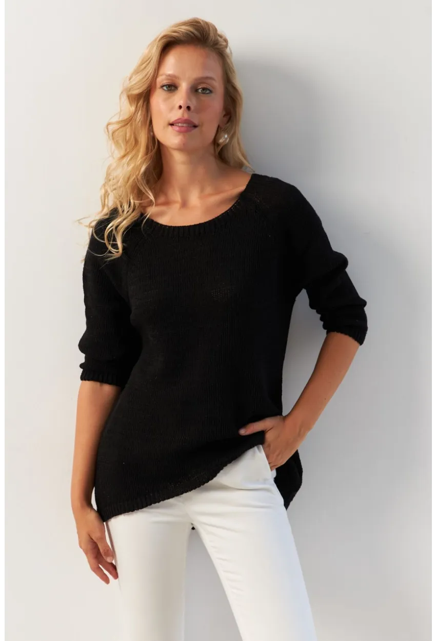 Kadın Siyah Sırtı Damla Triko Bluz YV267