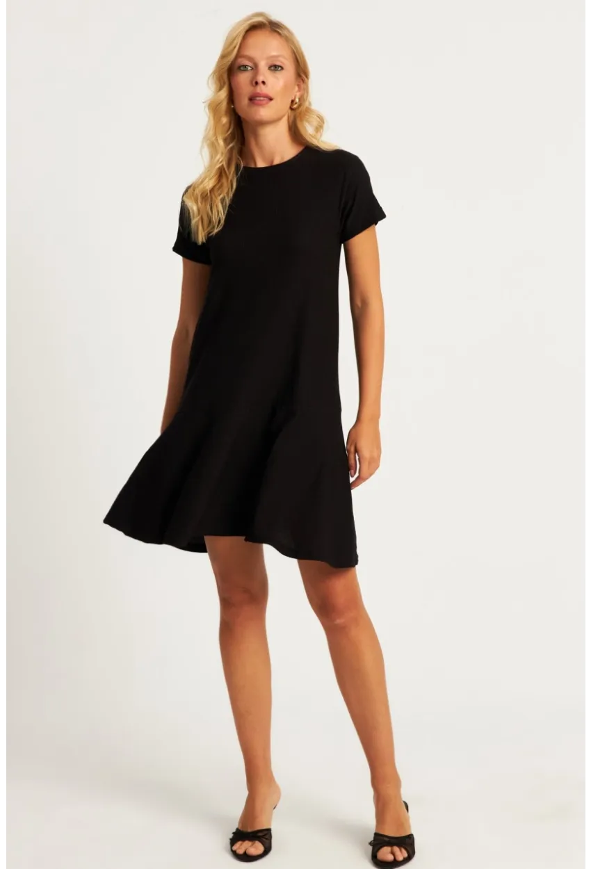 Kadın Siyah Sırtı Detaylı Bürümcük Midi Elbise ST055