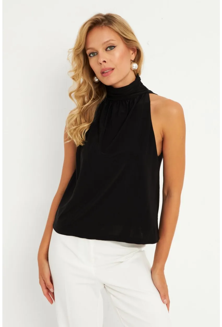 Kadın Siyah Sırtı Düğmeli Bluz ELT3963