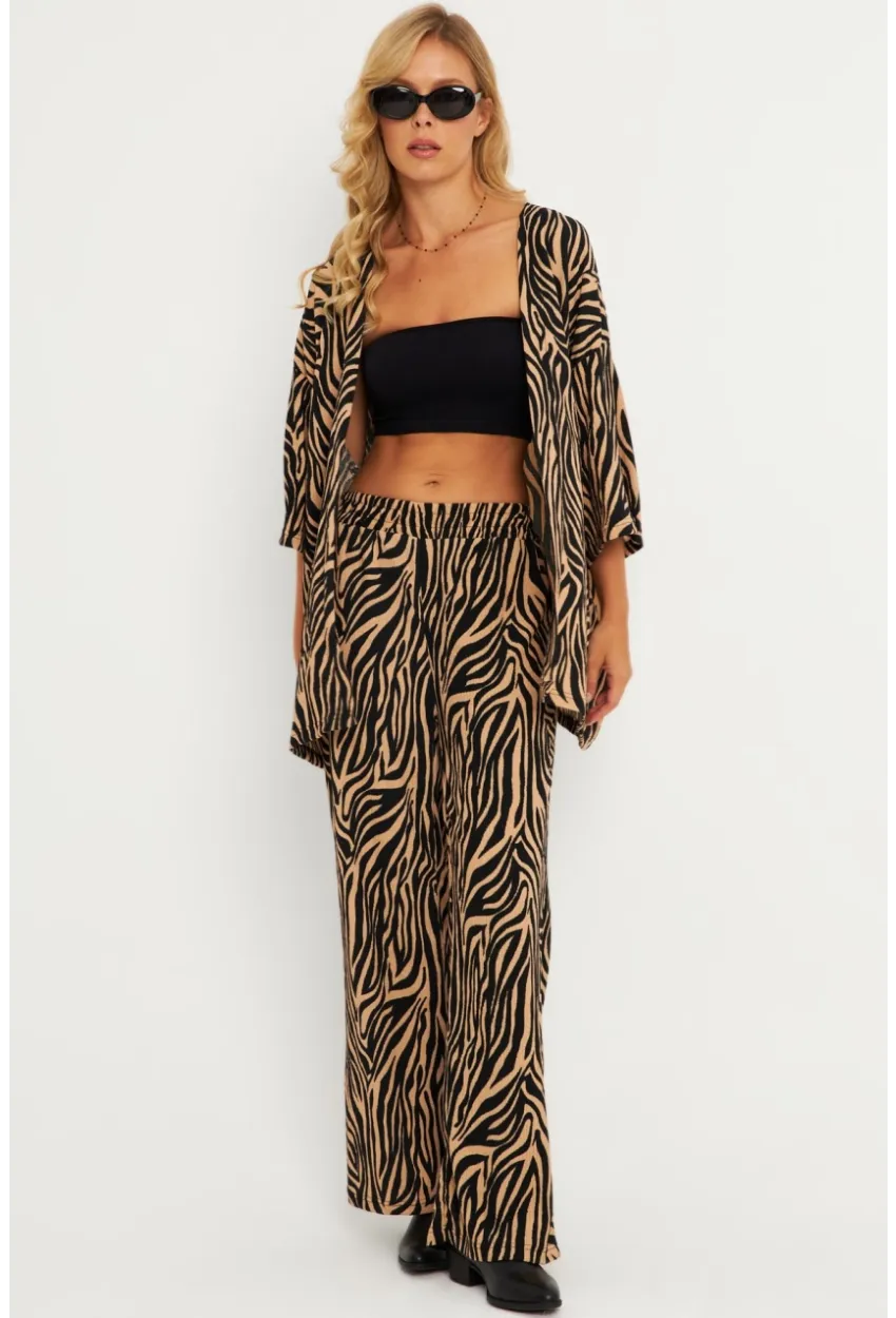 Kadın Siyah -Tarçın Desenli Bürümcük Alt Üst  Takım LON3004