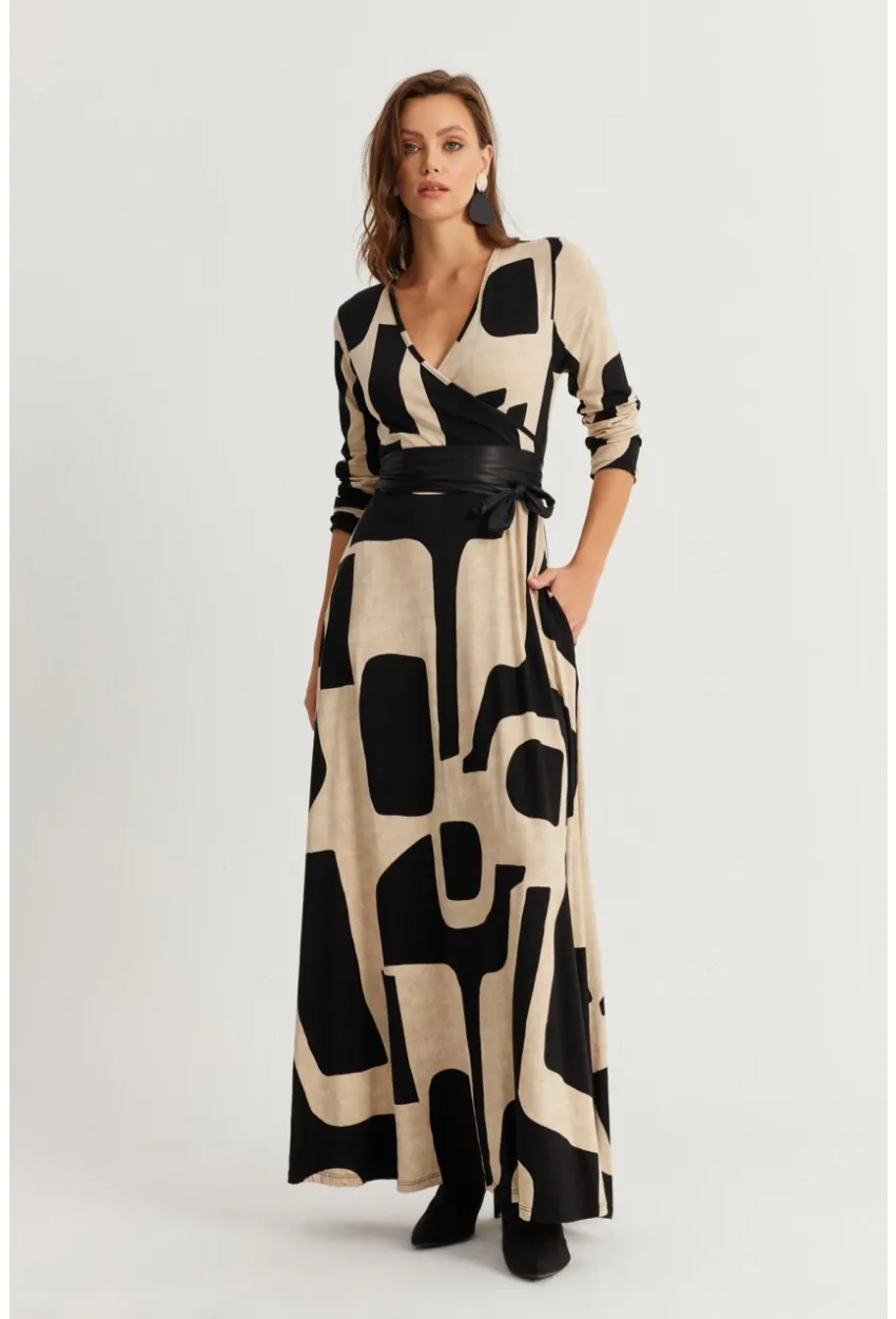 Kadın Siyah-Taş Kruvaze Maxi Elbise VTN3