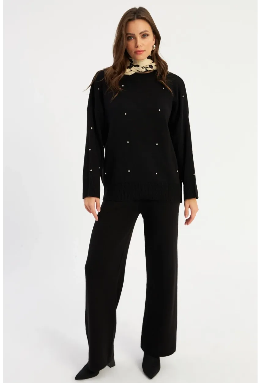 Kadın Siyah Taşlı Alt Üst Takım MYİL10
