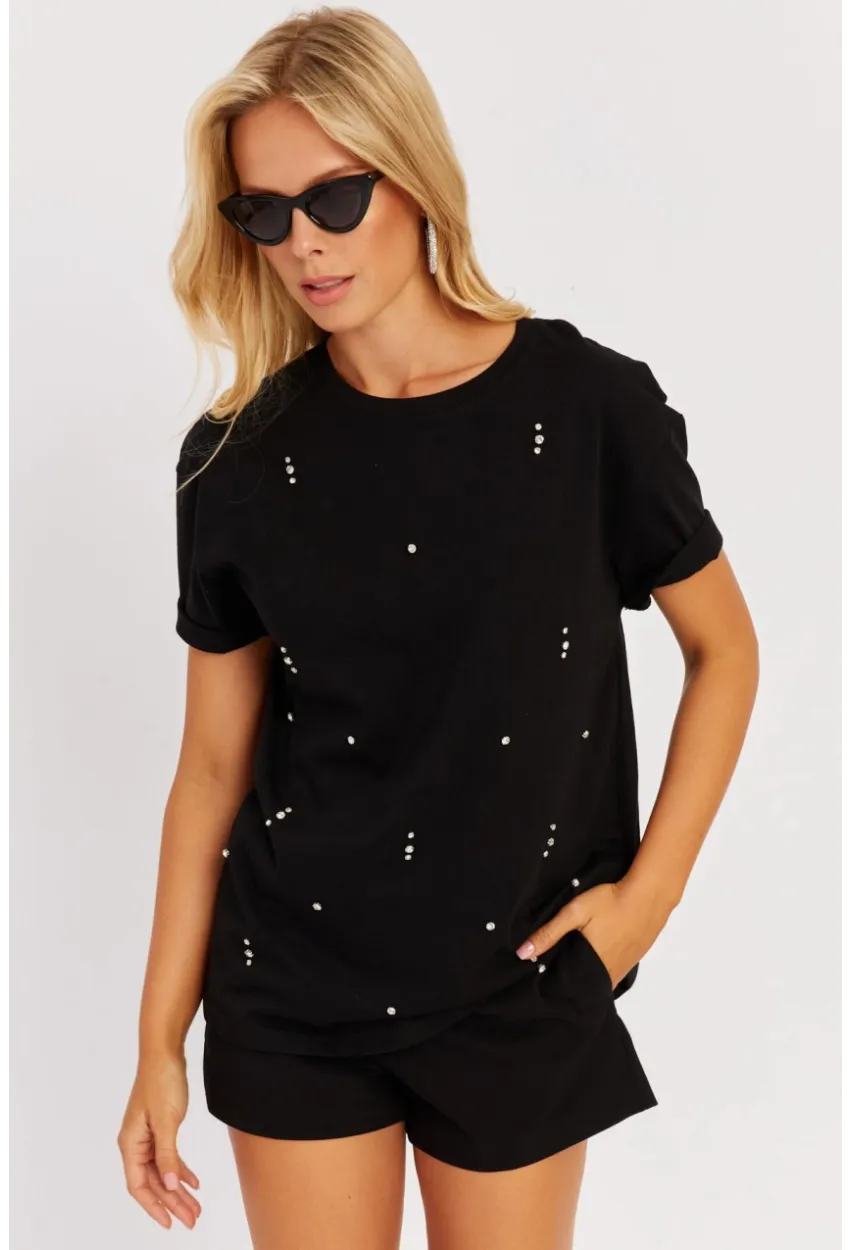 Kadın Siyah Taşlı Bluz SGT401