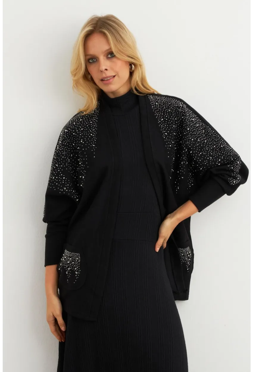 Kadın Siyah Taşlı Hırka MPK813