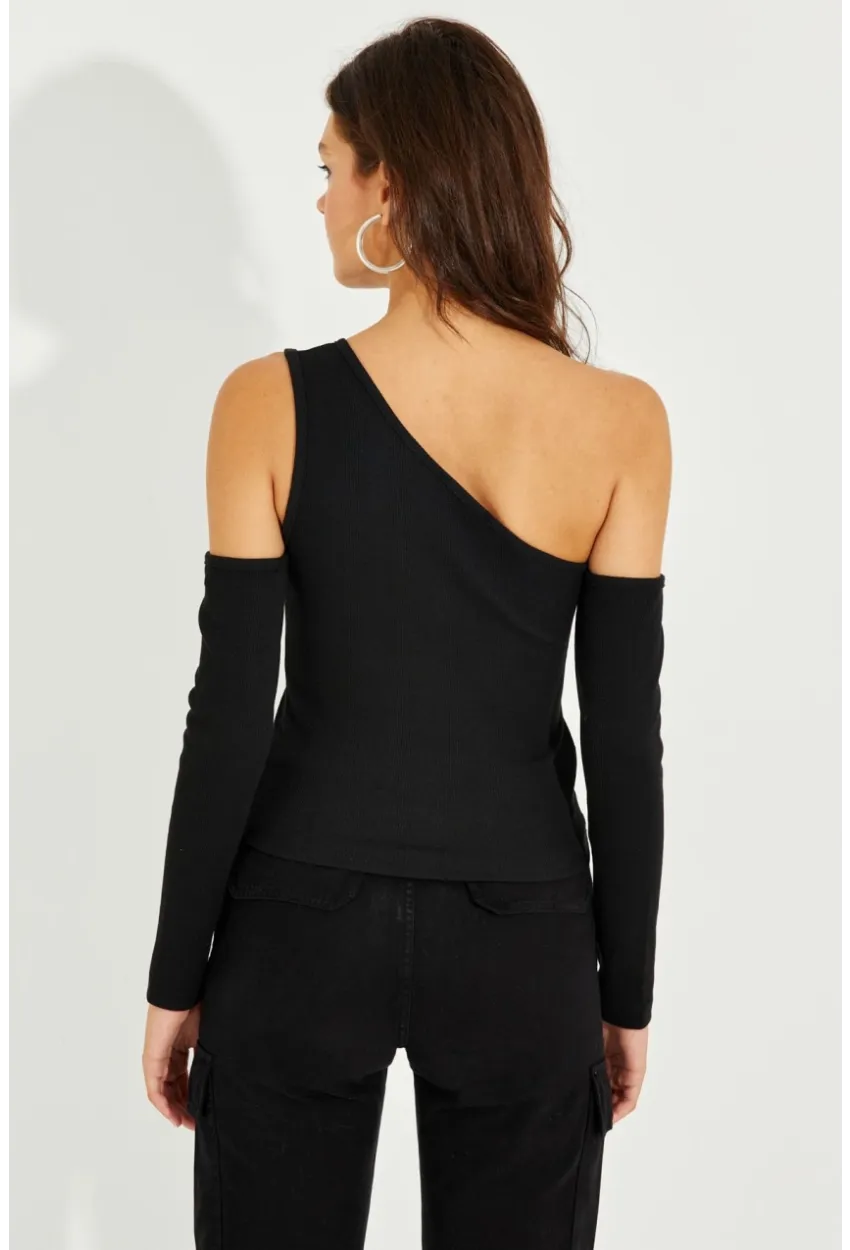 Kadın Siyah Tek Kol Kaşkorse Bluz SDY2052