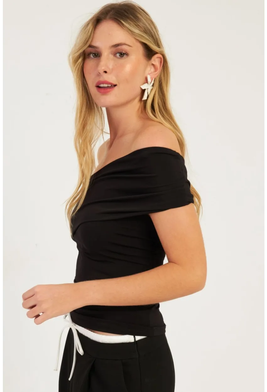 Kadın Siyah Tek Omuz Bluz DMR325