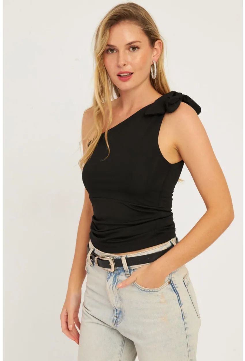 Kadın Siyah Tek Omuz Bluz  EY2756