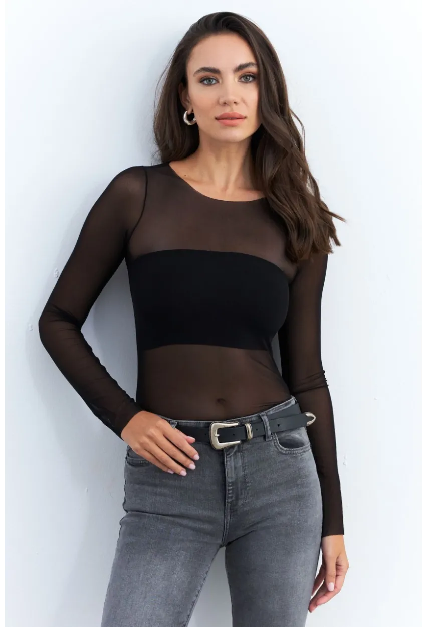 Kadın Siyah Transparan Bluz CY350