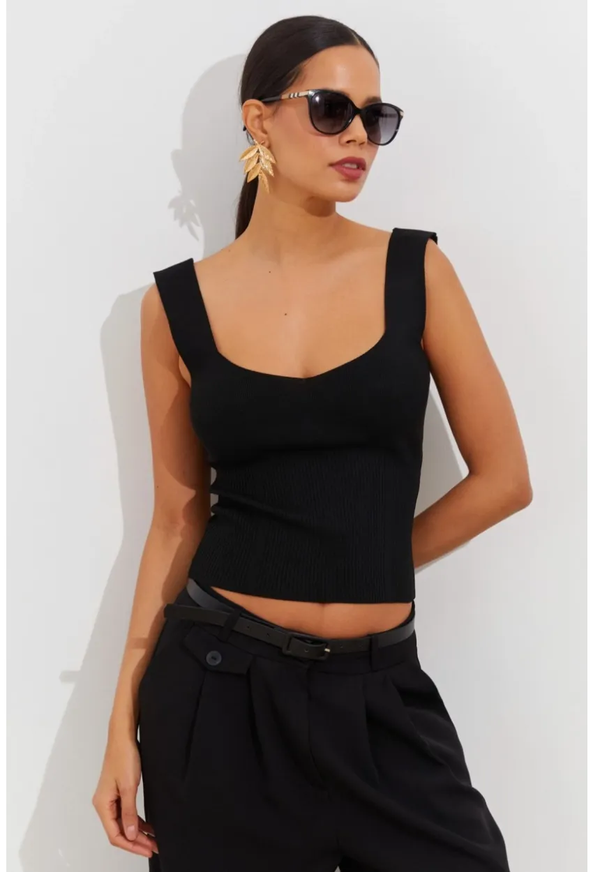 Kadın Siyah Triko Atlet YV117