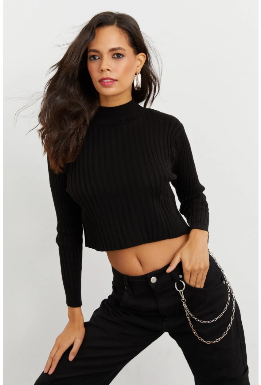 Kadın Siyah Triko Bluz AFŞ7252-9