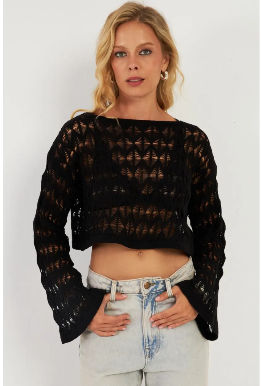 Kadın Siyah Triko Bluz YV254