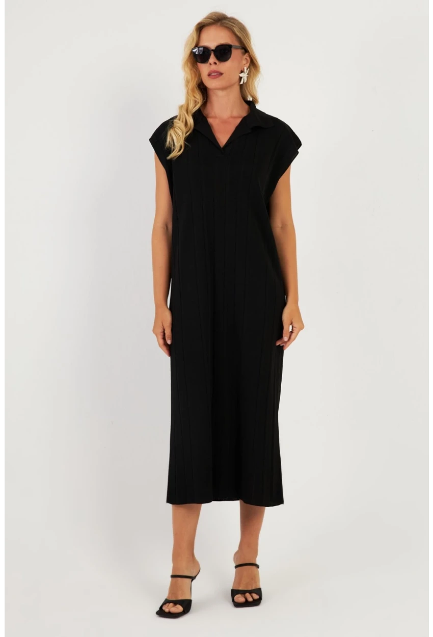 Kadın Siyah Triko Midi Elbise KZ3238