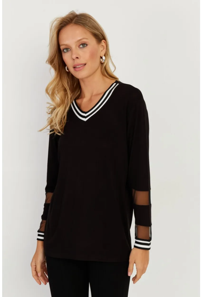 Kadın Siyah Tül Detaylı Bluz ST830