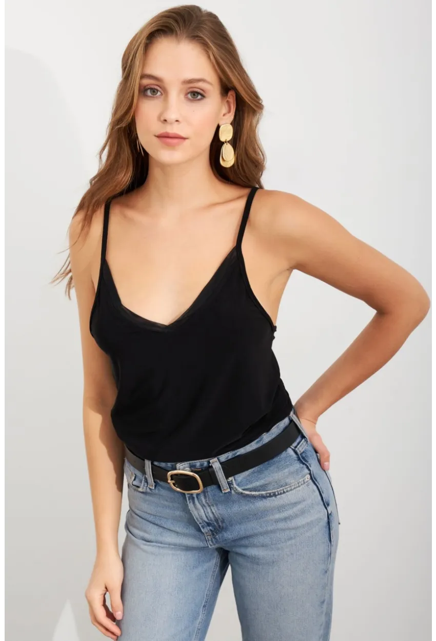 Kadın Siyah Tül Şeritli Atlet LPP1024