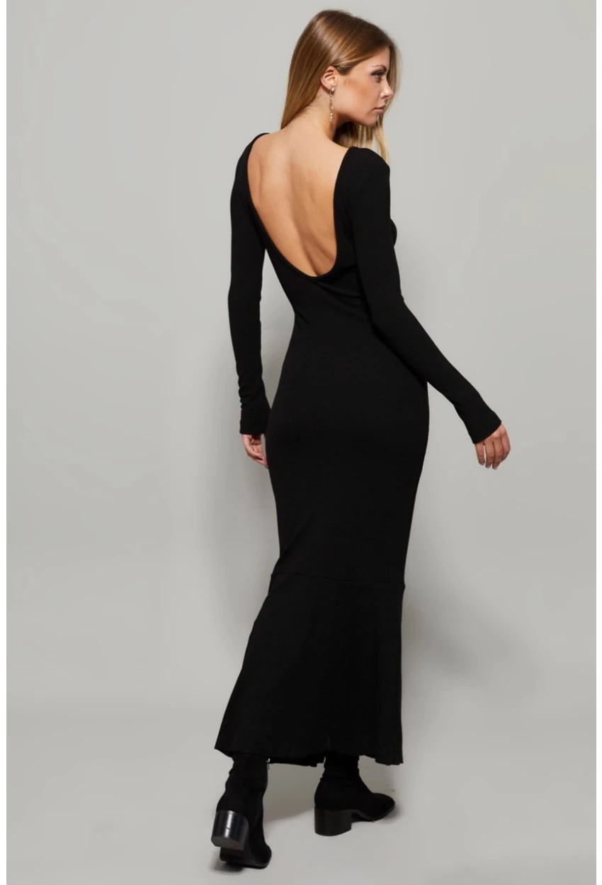 Kadın Siyah U Yaka Maxi Elbise EY1129