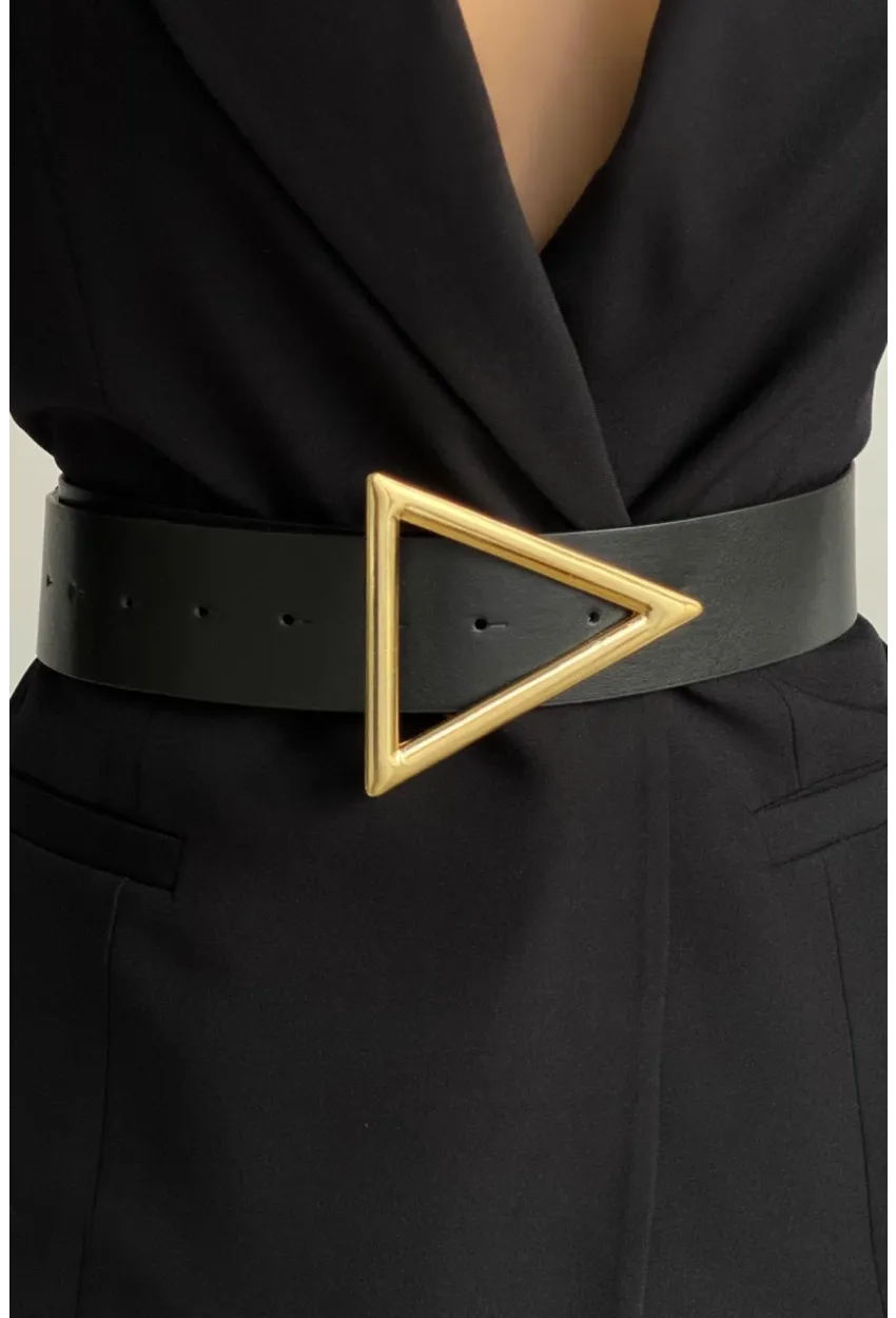 Kadın Siyah Üçgen Tokalı Kemer BE607