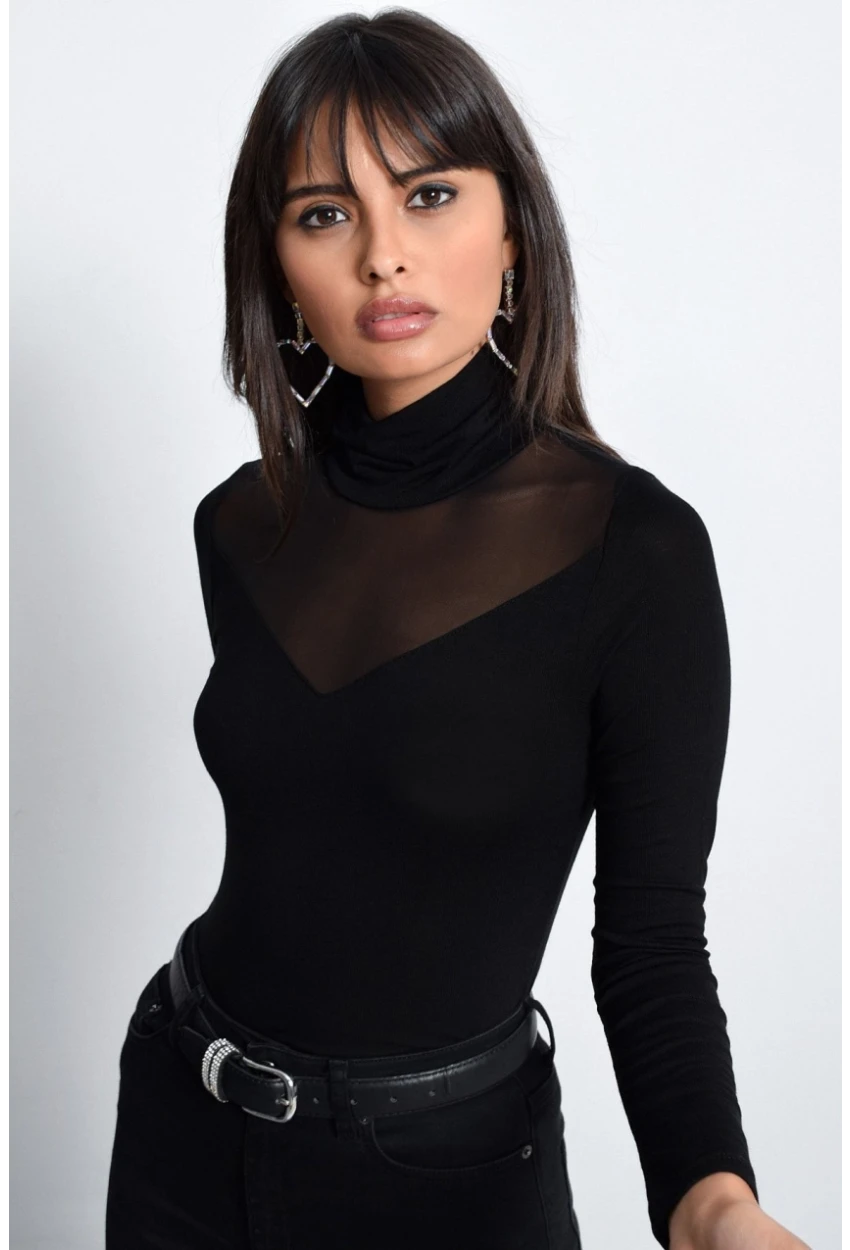 Kadın Siyah Üstü Tül Bluz TZ20751