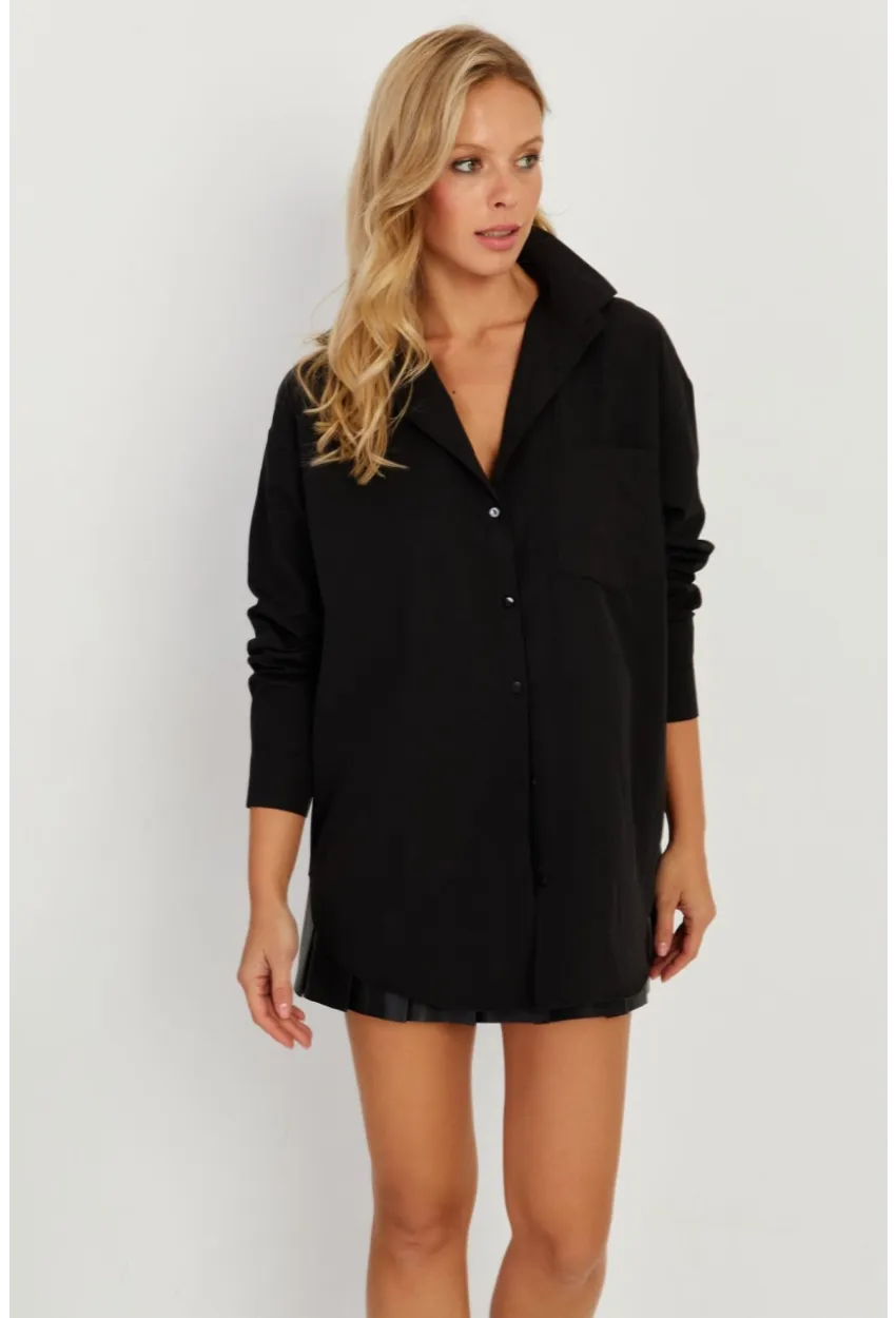 Kadın Siyah Uzun Basic Gömlek SF2535