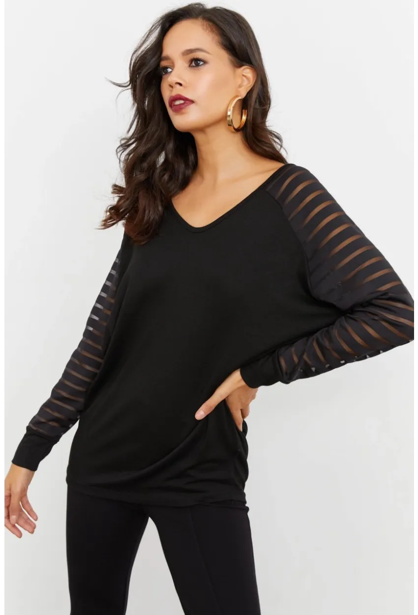 Kadın Siyah V Yaka Bluz ST3074