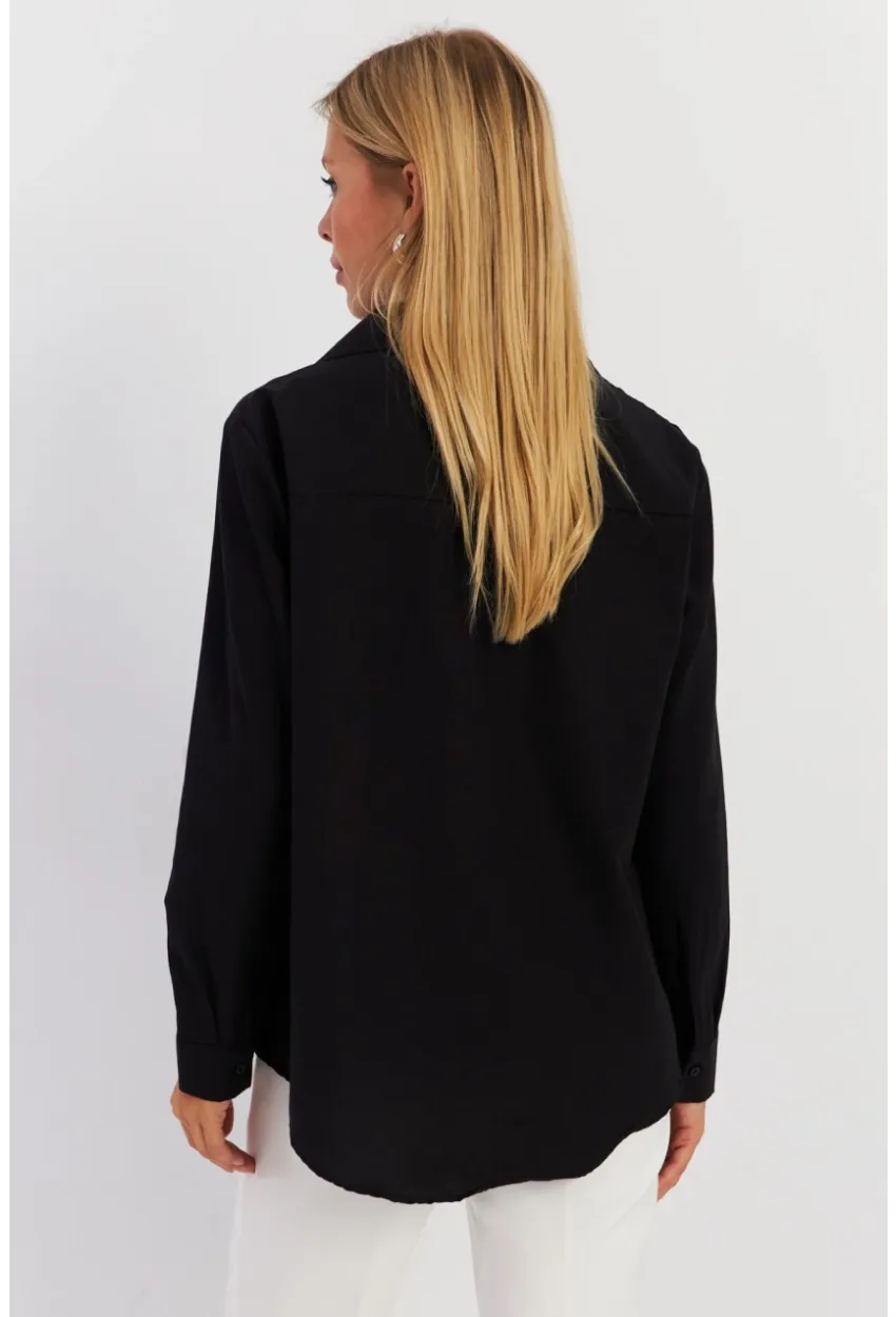 Kadın Siyah Yakası Taşlı Gömlek ZER413