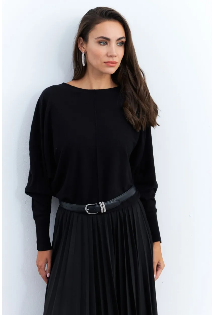 Kadın Siyah Yarasa Kol Kazak YİL558