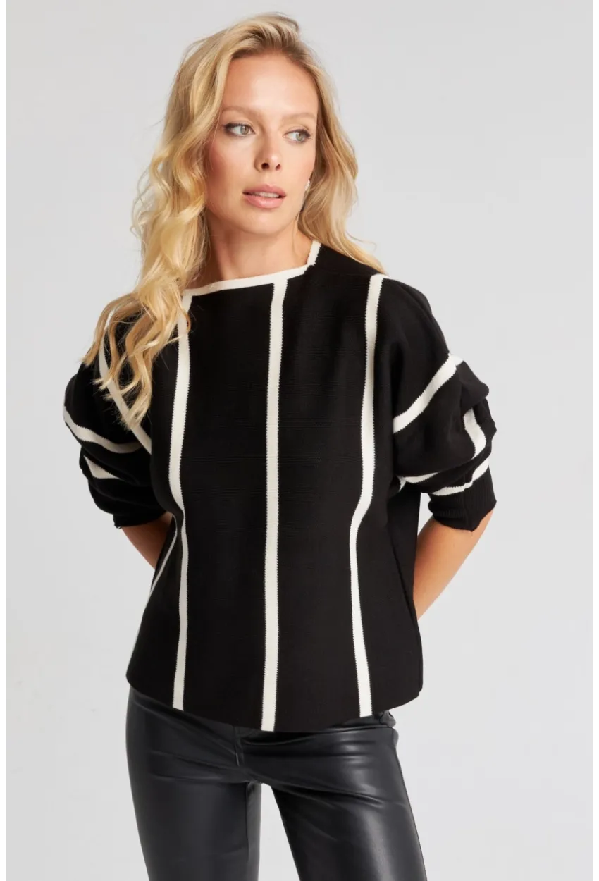 Kadın Siyah Yarasa Kol Triko Kazak YZ522