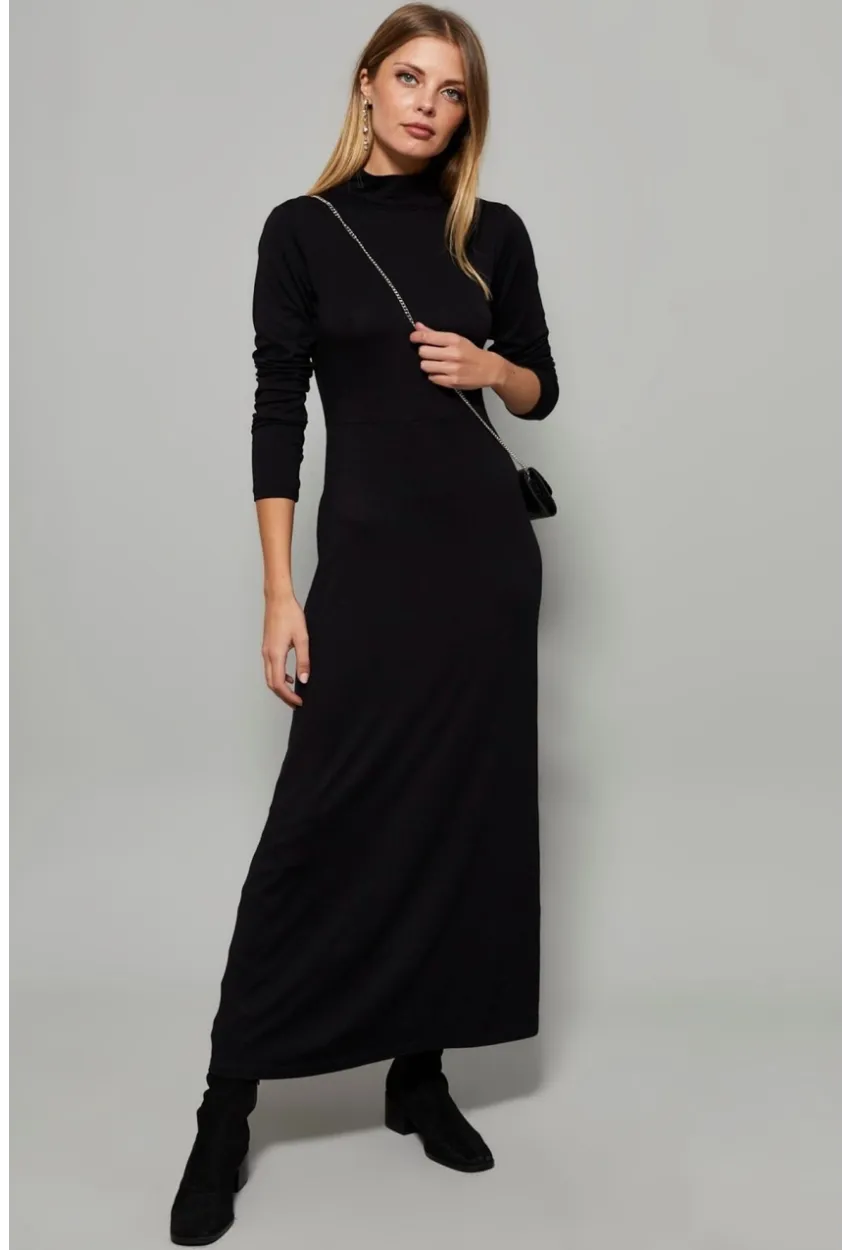 Kadın Siyah Yarım Balıkçı Maxi Elbise MYİ2006