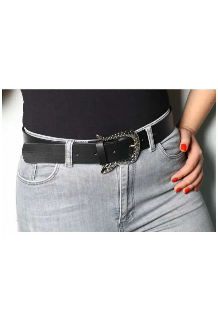 Kadın Siyah Yılan Tokalı Kemer BE426