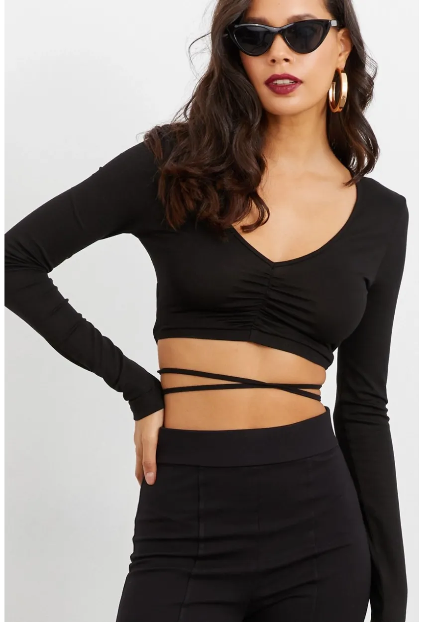 Kadın Siyah Yırtmaçlı Pantolon BK1528