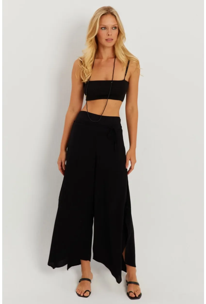 Kadın Siyah Yırtmaçlı Pantolon ÖM405
