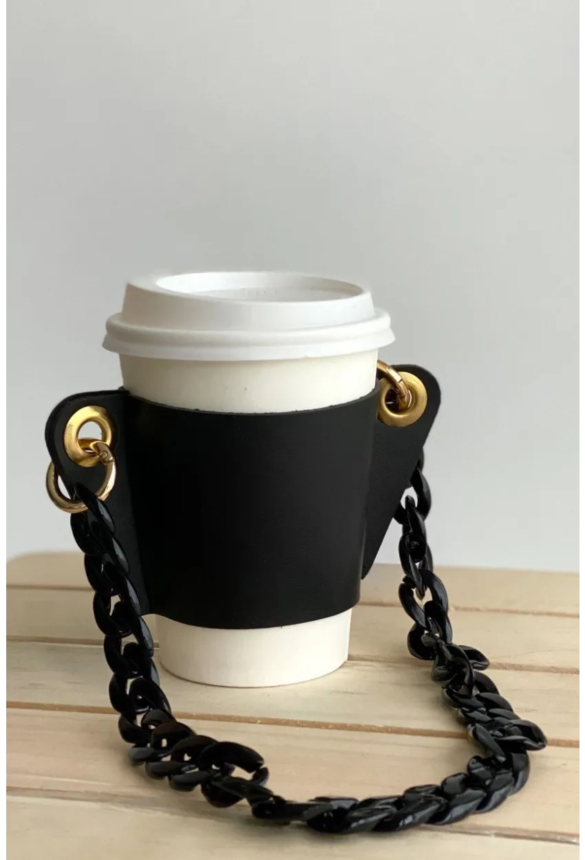 Kadın Siyah Zincir Askılı Bardaklık BE627