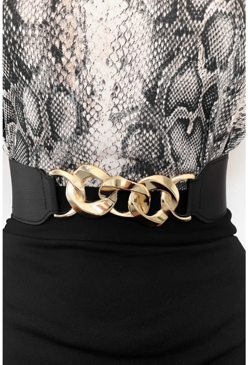 Kadın Siyah Zincirli Lastikli Kemer BE639