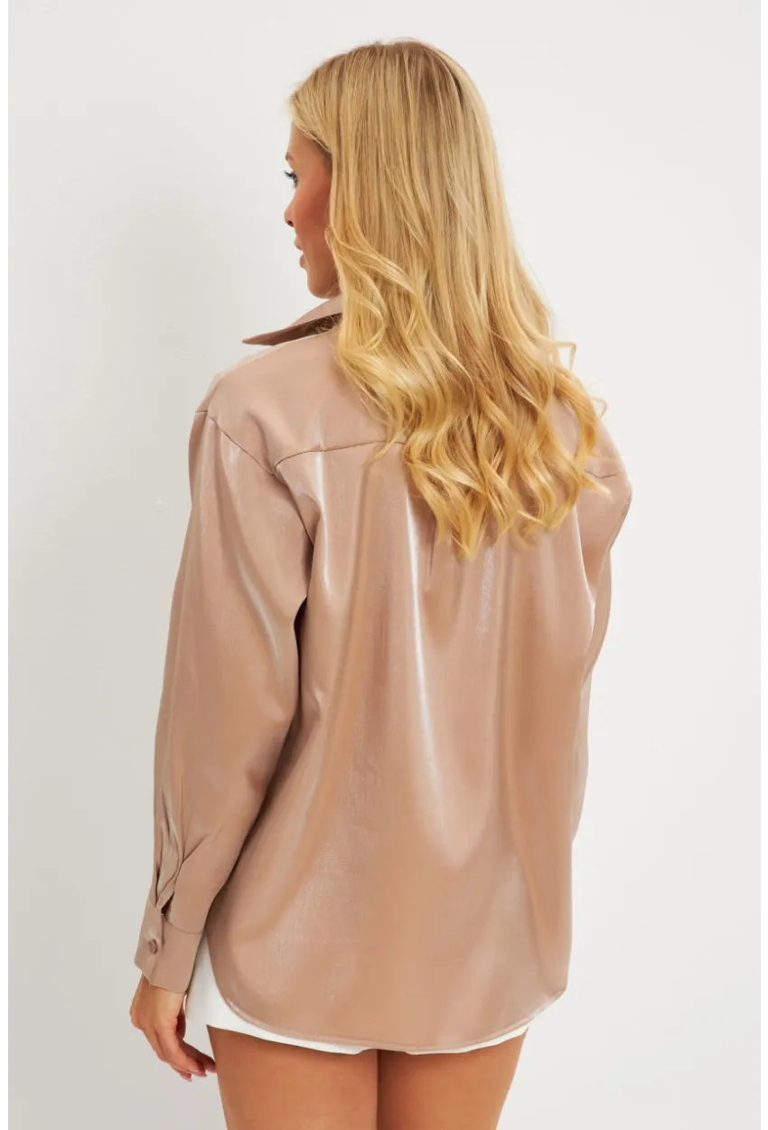 Kadın Sütlü Kahve Parlak Gömlek MQRS8022