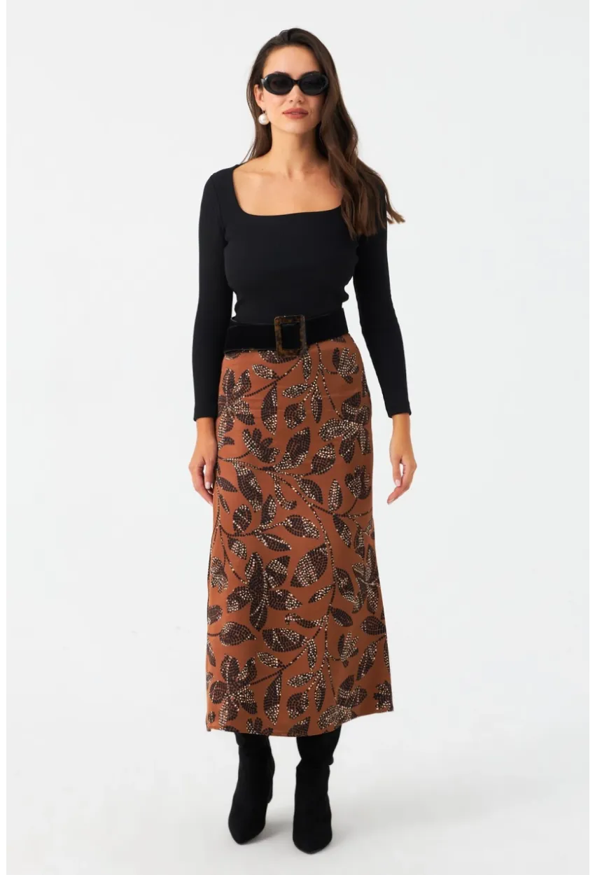 Kadın Taba Desenli Saten Etek MCAR1060