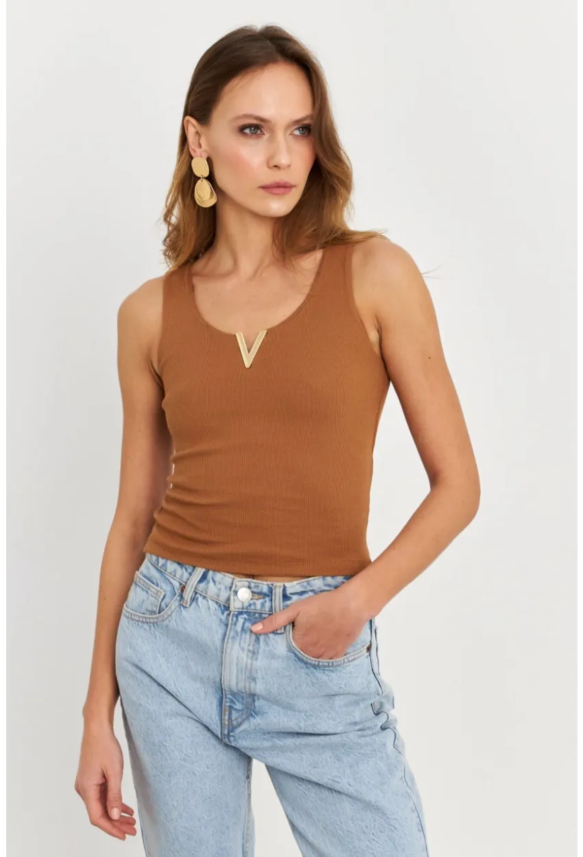 Kadın Tarçın Aksesuarlı Kaşkorse Bluz RLO116