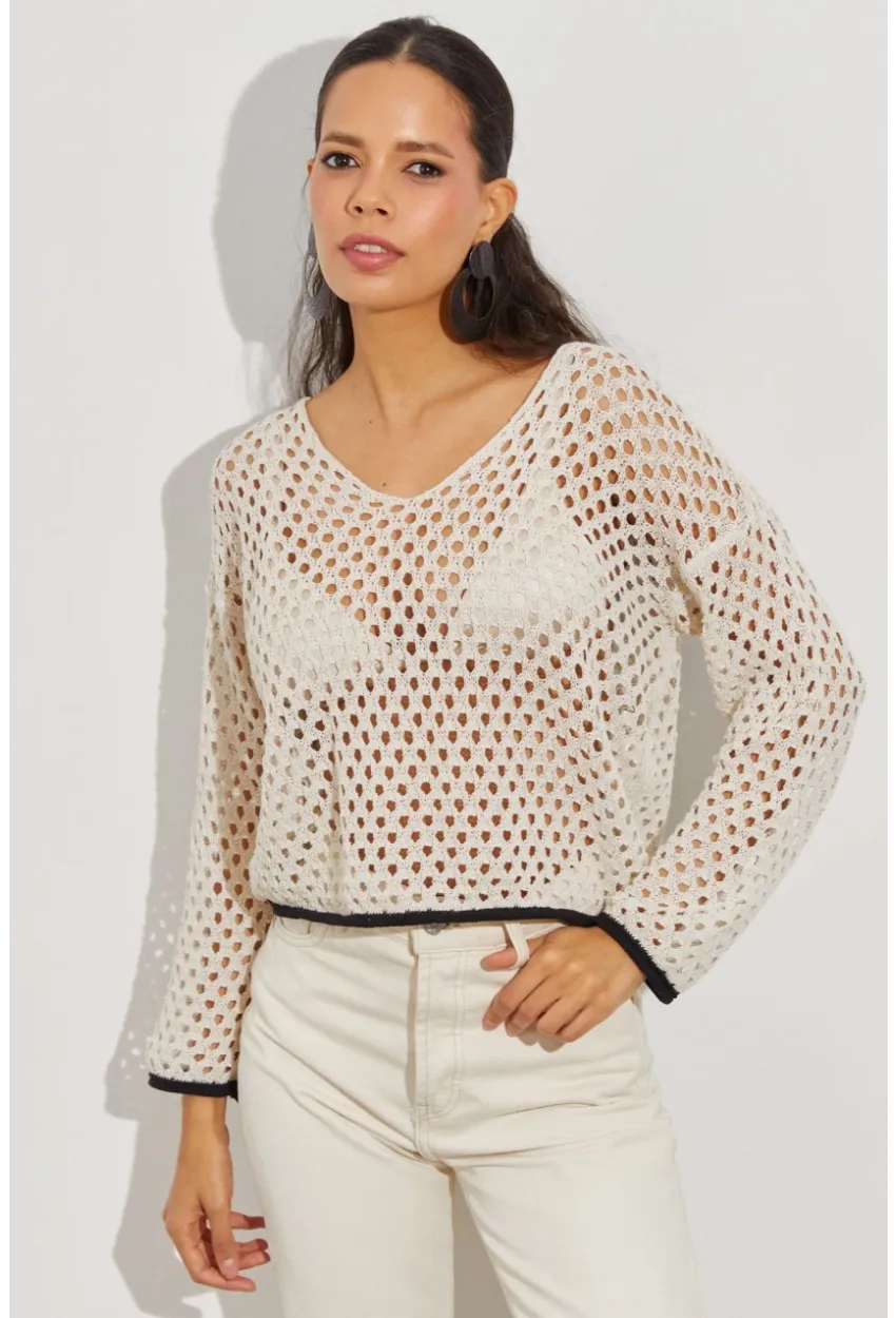 Kadın Taş Ajurlu Triko Bluz YV138